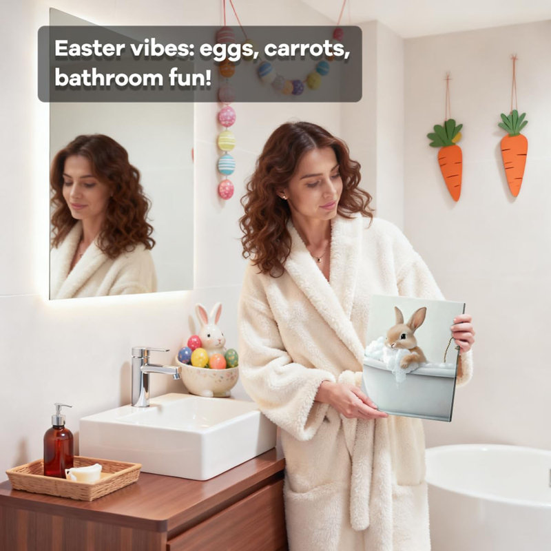 «Cute Bunny Bath Time», impressions sur toile de style pastel doux, décoration de salle de bain, décor de chambre de bébé, décorations de thème de lapin de Pâques, reproduction d'art sur toile tendue, 8 po x 10 po