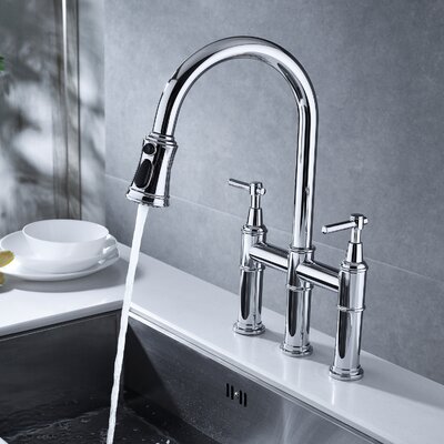 Bridge Pull Down Double Handle Kitchen Faucet -  HHK HOME, S-HK-P002CH