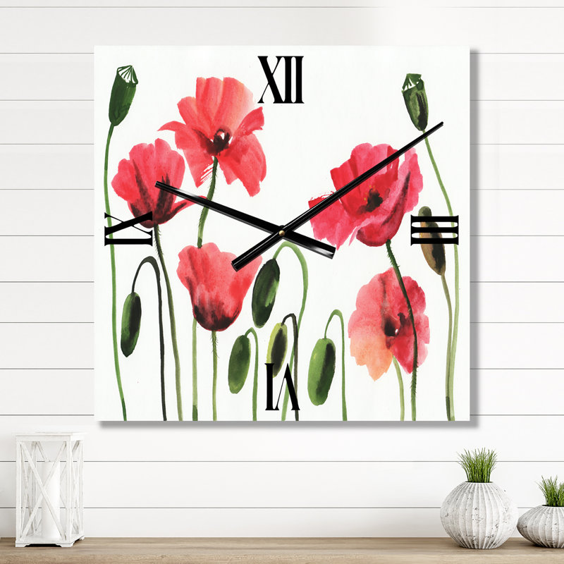 Horloge murale rétro coquelicots en fleurs, Moyen