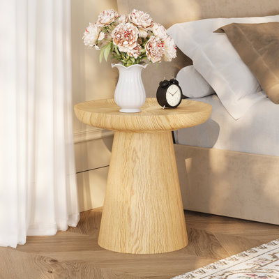 Tables de chevet modernes de 50 cm (19,7 po), table d'appoint ronde de style milieu du siècle avec grain de bois massif, bois clair