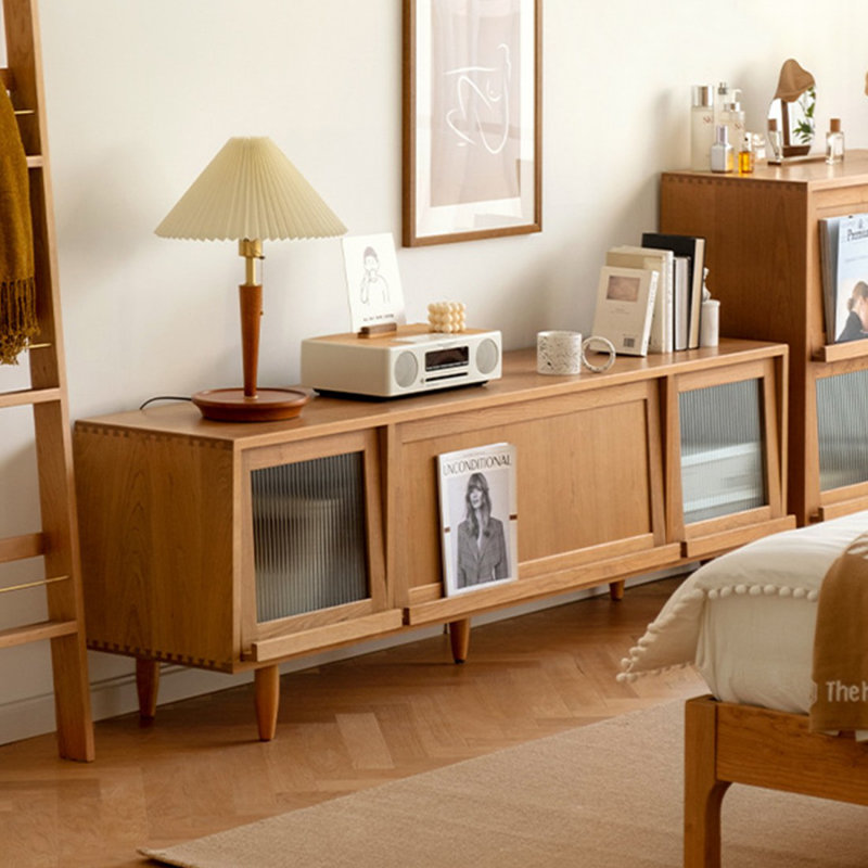 Modern Cherry Solid Wood TV Stands, 22.83”H x 70.87”L x 15.75”W"
