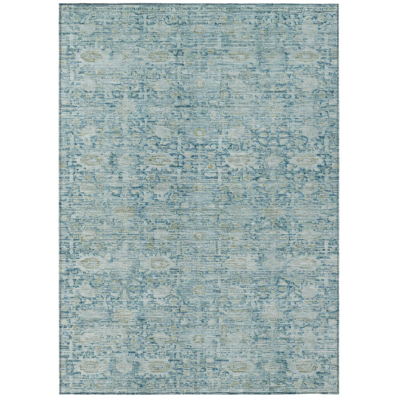 Machine Washable Indoor/Outdoor Xhevrie Blue Rug, Rectangle 3' x 5'