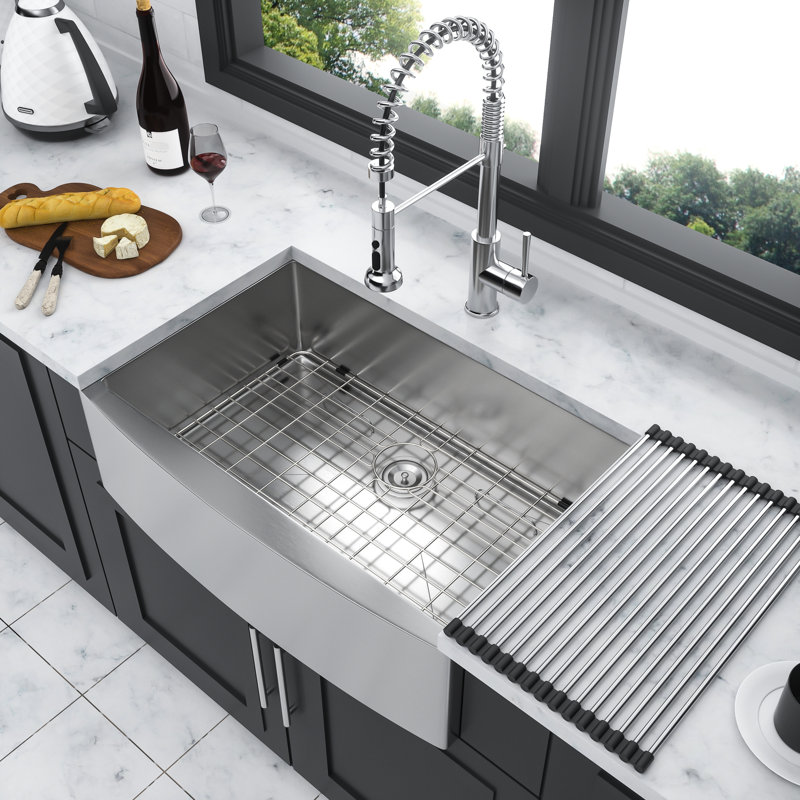 Évier en acier inoxydable de 30 po x 21 po de calibre 16, profond de 10 pouces avec prévention de la condensation et grille de rinçage de fond en acier de 30 po, coins arrondis pour crépine inclus