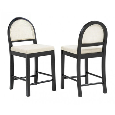 Ensemble de 2 tabourets de bar en rotin rembourrÃ©s, tabourets de comptoir avec dossier en rotin naturel tressÃ© pour Ã®lot de cuisine, noir