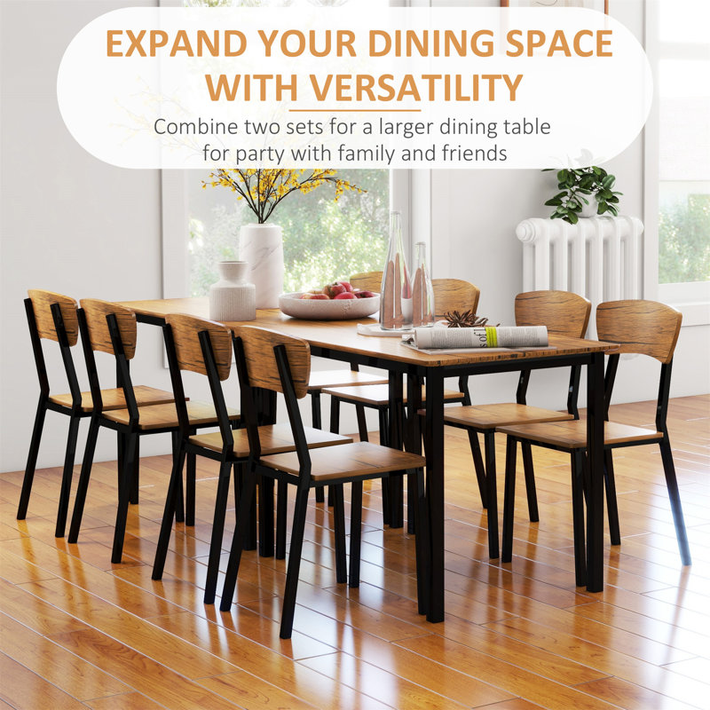 Industrial 5-Piece Dining Set with Dark Walnut MDF and Steel