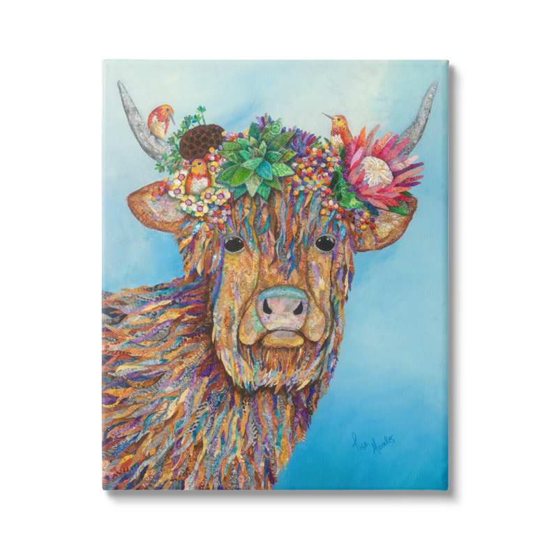 Couronne de fleurs de vache Bella par Lisa Morales - peinture à cadre flottant, H 40 po x l 30 po x P 1,5 po, Toile tendue