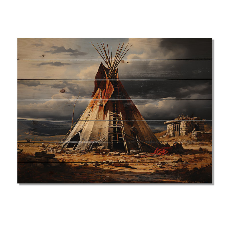 Tipi amérindien embrassant la tradition sur bois, H 10 po x l 20 po x P 0,78 po
