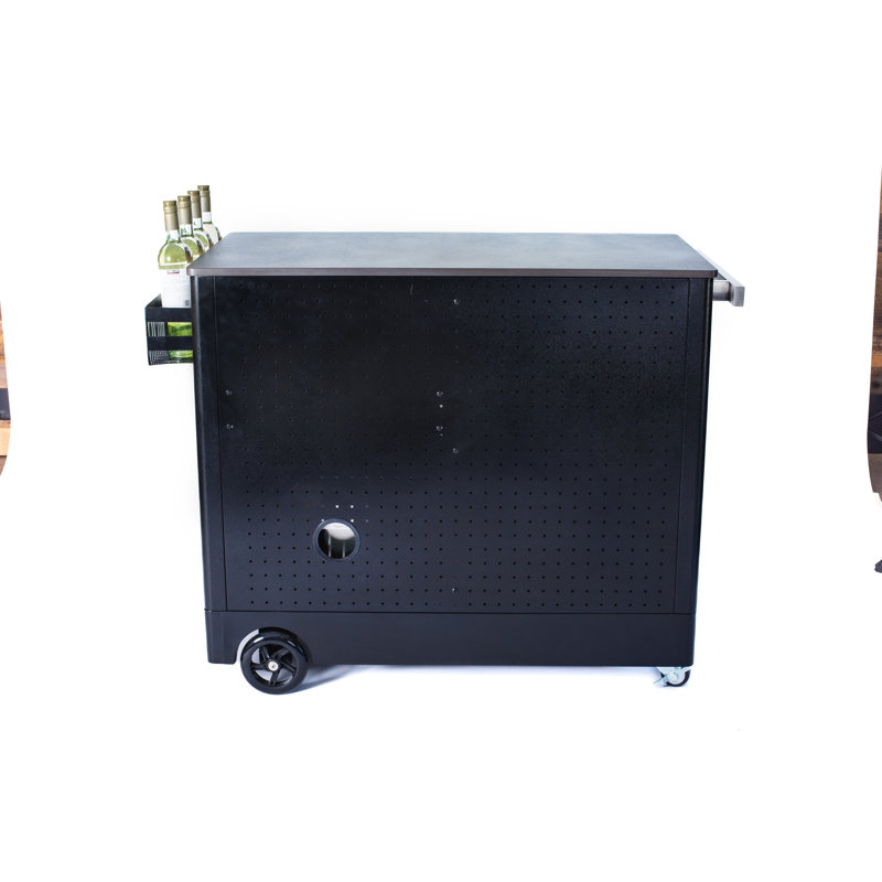 Mont Alpi Outdoor Bar Patio Island Kitchen Mobile Bar Prep Cart Station + Compact Refrigerator