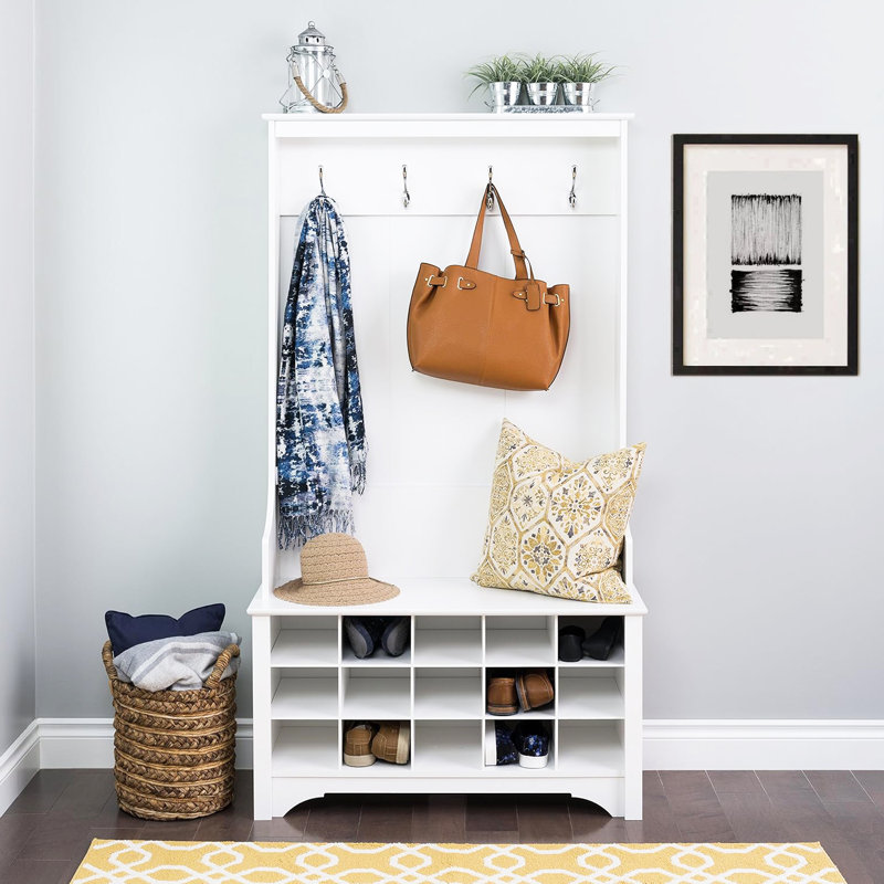 Portemanteau avec banc et rangement pour chaussures Flatiron, Blanc