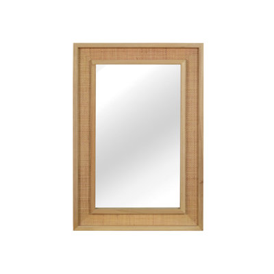 Natural Wood Color 20"X30" Rattan Rectangle Solid Wood Frame Decorative Mirror,For Farmhouse,Bathroom,Home Decor,Entryway