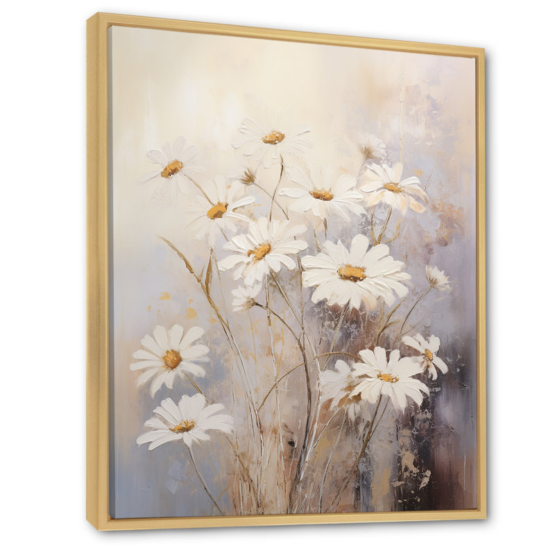 «White Daisy Fields Elegance IV», reproduction sur toile, Cadre naturel flottant, H 44 po x l 34 po x P 1,5 po