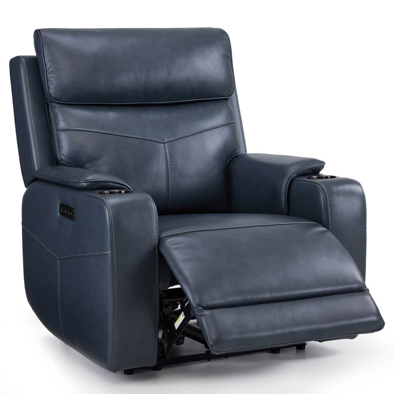 Fauteuil inclinable électrique en cuir véritable à paroi zéro avec appui-tête réglable, ports de charge USB et Type-C
