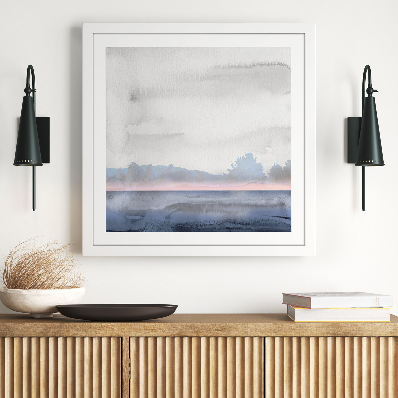 Cabrera "Rose Shores II" Painting, White Framed, 33.5" H x 33.5" W x 1.25" D