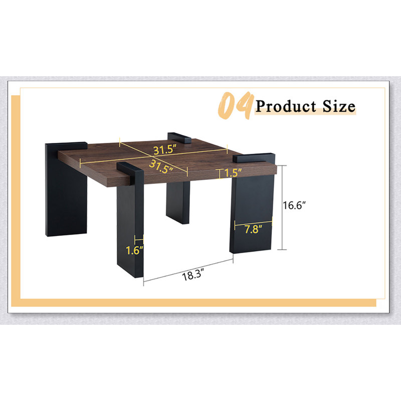 Table basse en panneau de fibres à densité moyenne de couleur noyer, durable et élégante pour les salons minimalistes modernes et les espaces de loisirs, 31,5 x 31,5 x 16,6 pouces