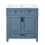 Meuble-lavabo de 30 po avec lavabo en céramique, armoire de rangement en bois massif avec portes à fermeture douce, style rétro, bleu