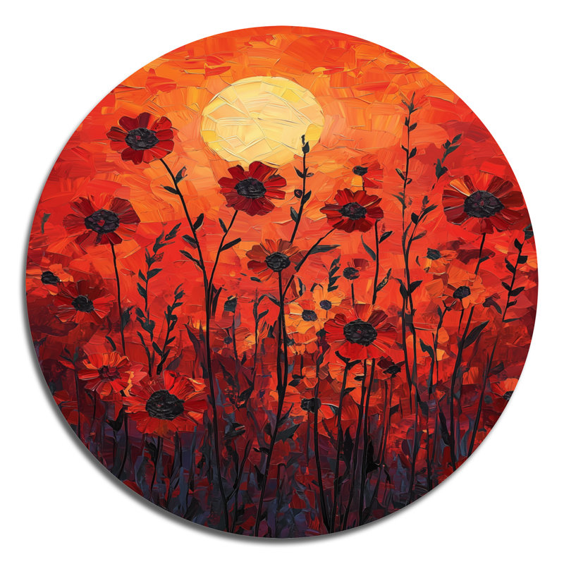 Décoration murale ronde en métal Red Sunset Wildflowers Glory II - Wildflowers, H 16 po x l 16 po