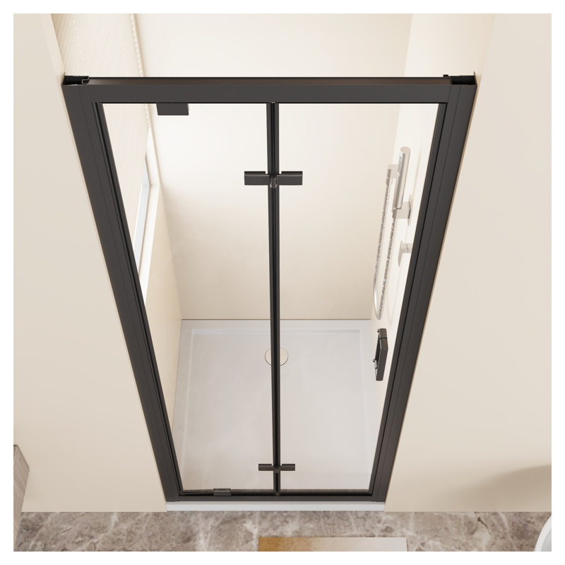 Porte de douche pliante moderne à cadre pivotant noir mat 30 po x 72 po, avec porte étanche et joint étanche