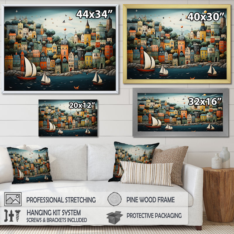 Coastal Dream Harbor Hues - Imprimé, Cadre flottant blanc, H 30 po x l 40 po x P 1,5 po