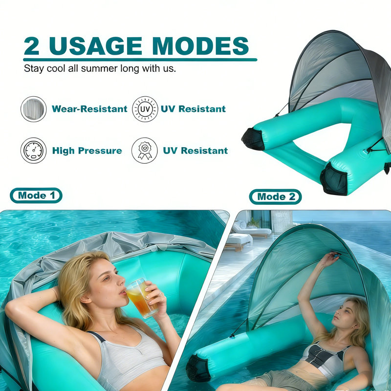 Adult Inflatable Pool Floats With 2 Large Drink Holders, Teal