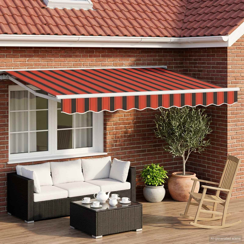 VidaXL Polyester Cover Retractable Patio Awning, 165cm H x 350cm W x 200cm D, Striped, Orange/Black