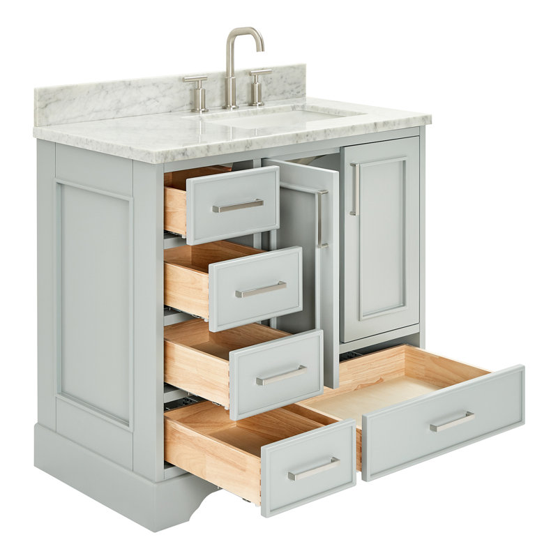 37'' Single Bathroom Vanity with Carrara Marble Top, Gray