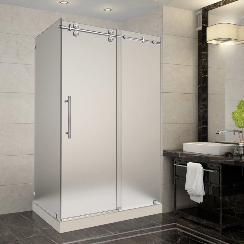 Cabine de douche rectangulaire coulissante sans cadre avec base incluse l 48 po x P 35 po x H 77,5 po Langham, Droite