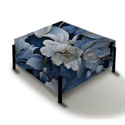 Arctic Blue And White Botanical Pattern - Floral Large Square Ottoman