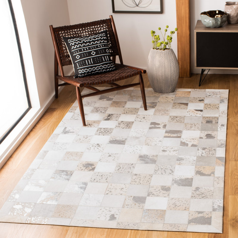 Bremner Studio Leather Hand Woven Leather Geometric Rug, Rectangle 5' x 8'