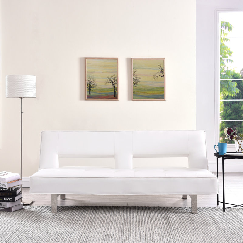 Corene Twin 38.6'' Faux Leather Convertible Sofa, White Faux Leather