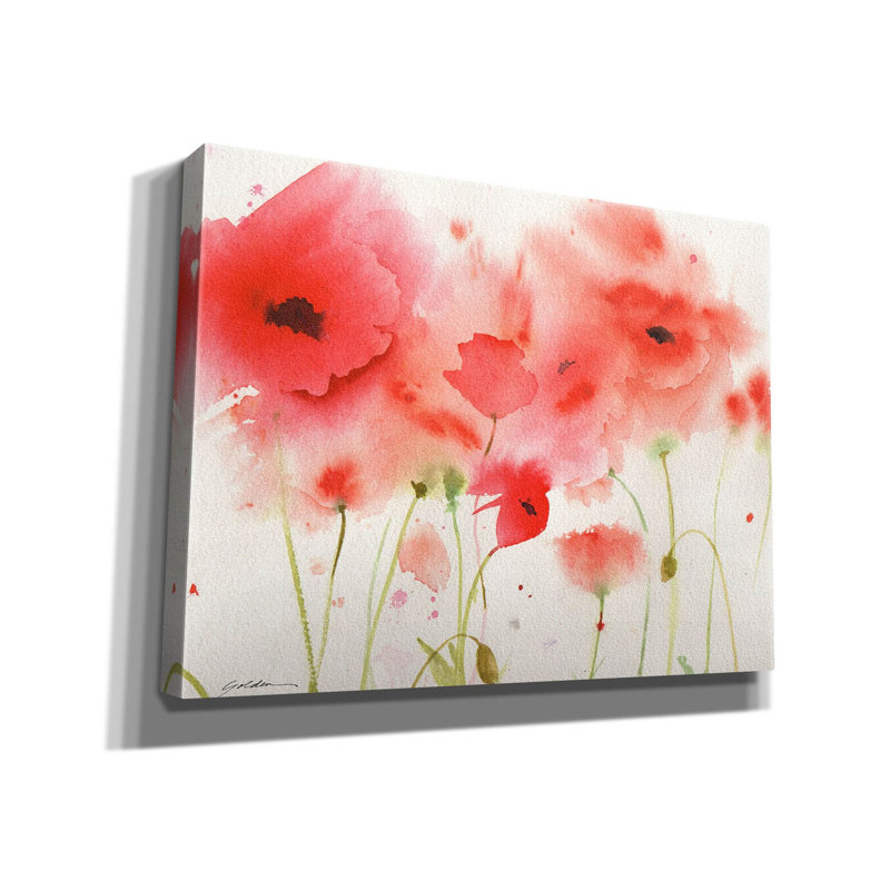 «Red Poppies» par Sheila, art mural sur toile rouge, H 12 po x l 16 po x P 0,75 po