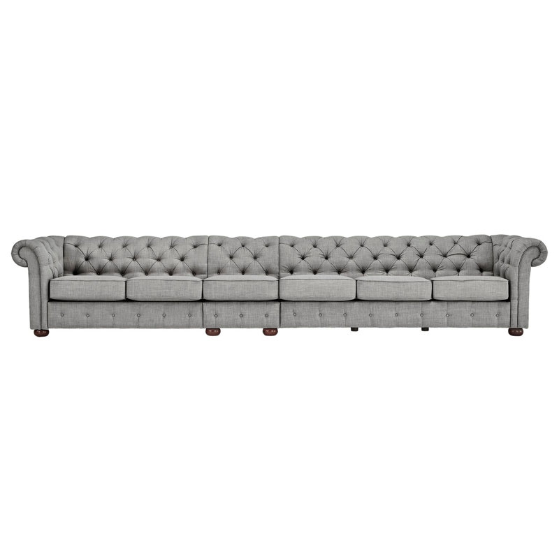 Huskins Velvet Sofa, Gray, 29" H x 164.8" W x 37.8" D, 6