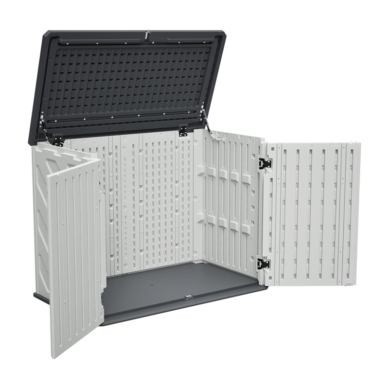 Horizontal Storage Shed White 28 Cu.ft Weather - Outdoor Unit Thick Plastic For Patio Backyard Garden With Self Aligning Magnetic Door Lock Closure System