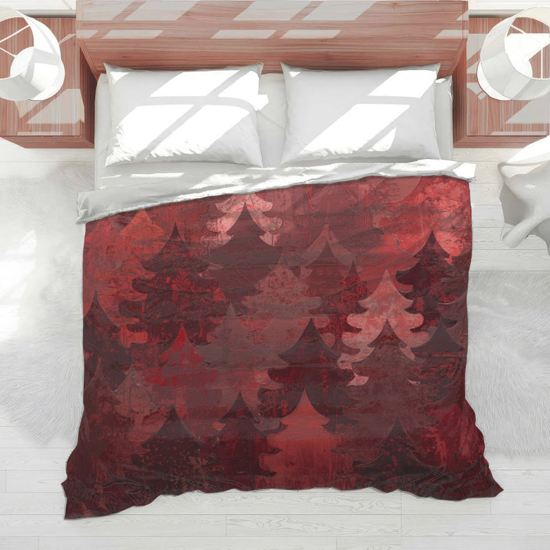 Édredon rouge à motif d'arbres de Noël, Très grand lit