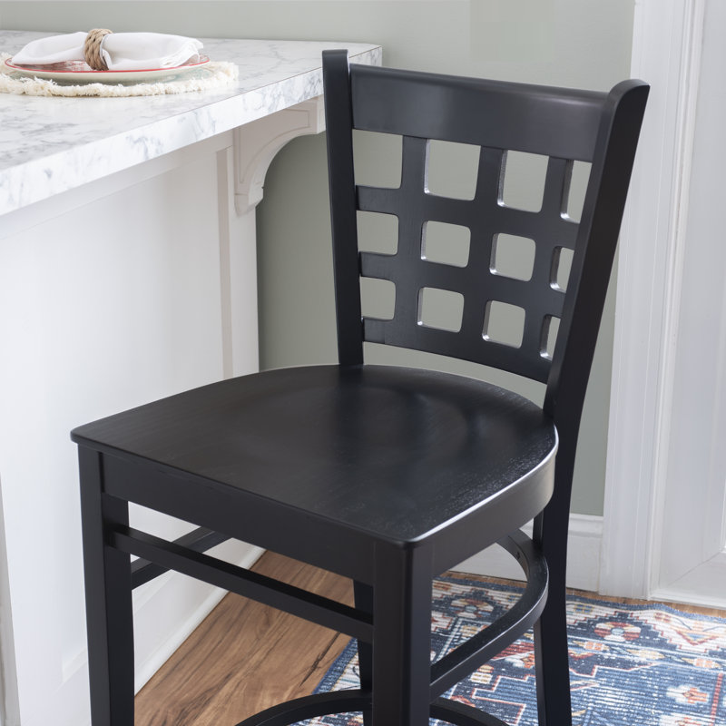 Arzella Fully Assembled Commercial Grade Black Solid Beech Wood Counter Stool (Set of 2), Black