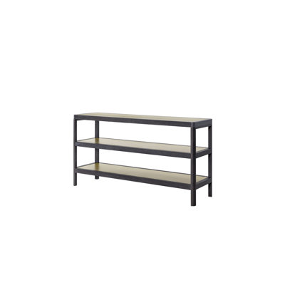 Console moderne avec détails en métal, 3 tablettes de rangement, placage, noir et incrustations, option de rangement, Allure, Conjoin