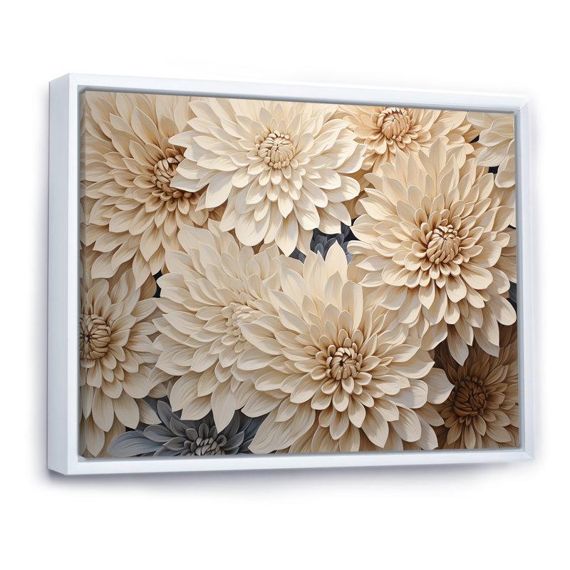 Minimalisme des mamans en fleurs en beige et or I, Cadre flottant blanc, 34" H x 44" W