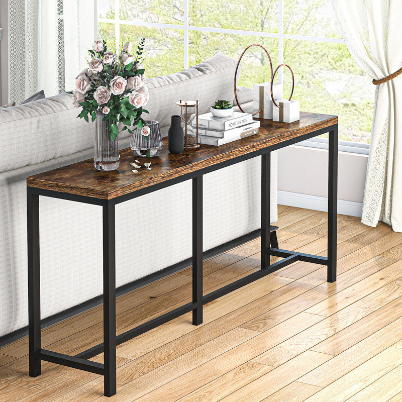 70.9-Inch Extra Long Console Table Behind Couch, Sofa Table for Living Room Small Space, Rustic Industrial Narrow Entryway Table (Brown)