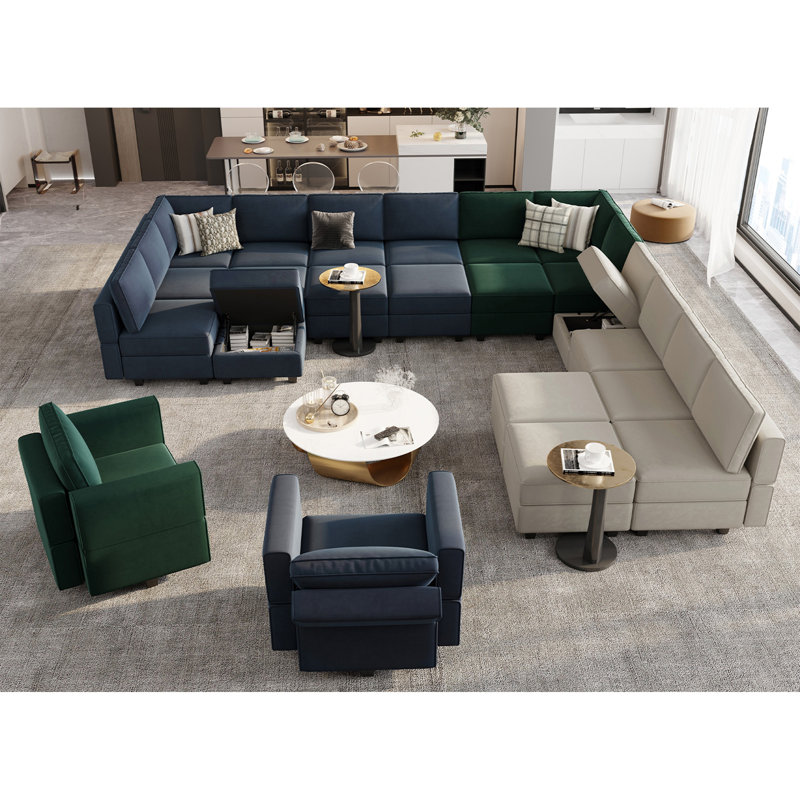 Wylodene U-Shaped Velvet Reversible Modular Sectional, Gray Velvet