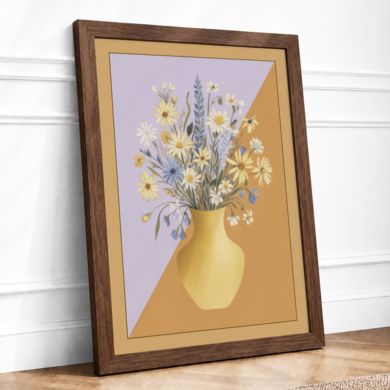 Pale Vase with Daisies Minimalist - Framed Print, A1 - 84.1 x 59.4 cm, Walnut