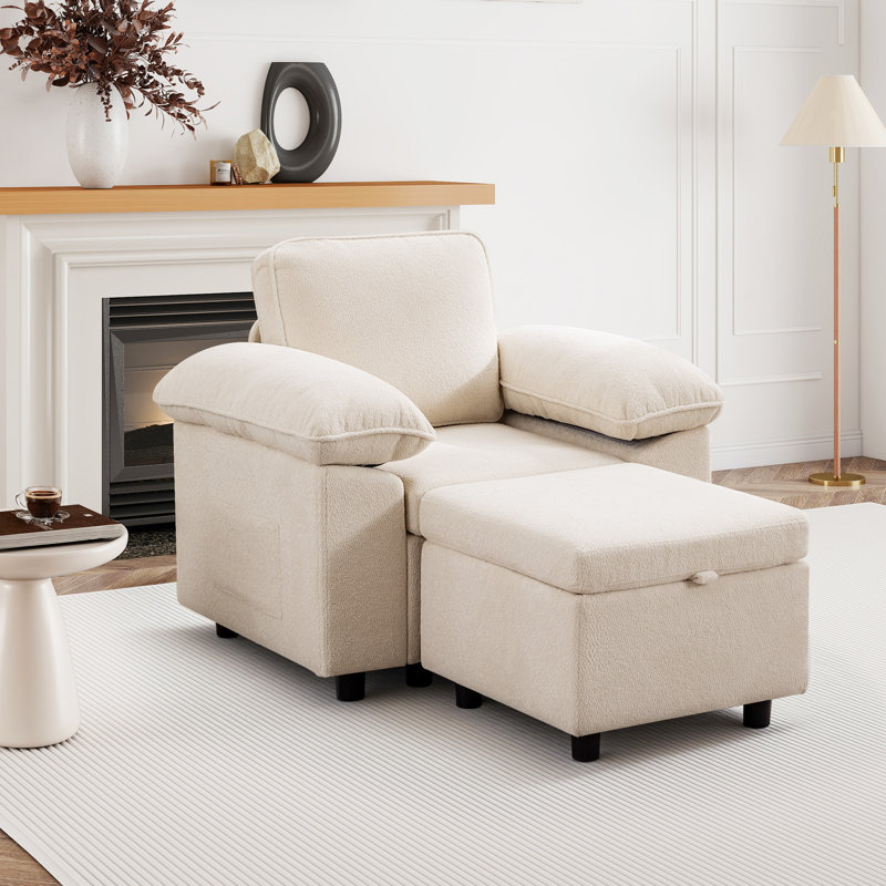 Waldorf 40.2" 1-Seat Sofa Chair with Ottoman, Beige