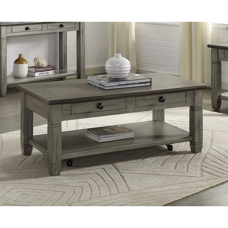 Table basse 1 pièce avec roulettes et 2 tiroirs, Gris antique