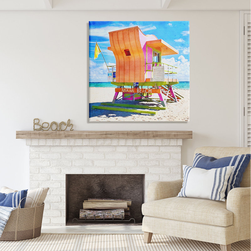 «Dovecove Miami Beach Orange Hut», art de la giclée par LSR Design Studio, H 36 po x l 36 po x P 1,5 po, Toile tissée