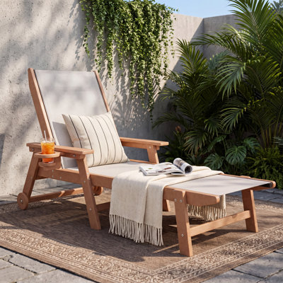 5-Position Folding Chaise Lounge, Textilene Outdoor Chair with HDPE Frame & Cup Holder for Poolside, Patio & Garden