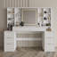 Bureau de maquillage avec miroir et lumières, grande table de coiffeuse de 59 po avec 8 tiroirs et tablettes de rangement ouvertes, luminosité réglable, coiffeuse pour chambre à coucher, femme et fille
