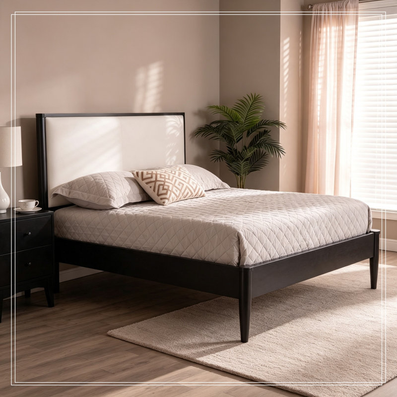 Structure de lit très grand en bois avec tête de lit tapissier Boucle, Noir