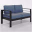 Causeuse de patio en aluminium toutes saisons de 50 po avec coussins bleus épais et structure noire-1739082758