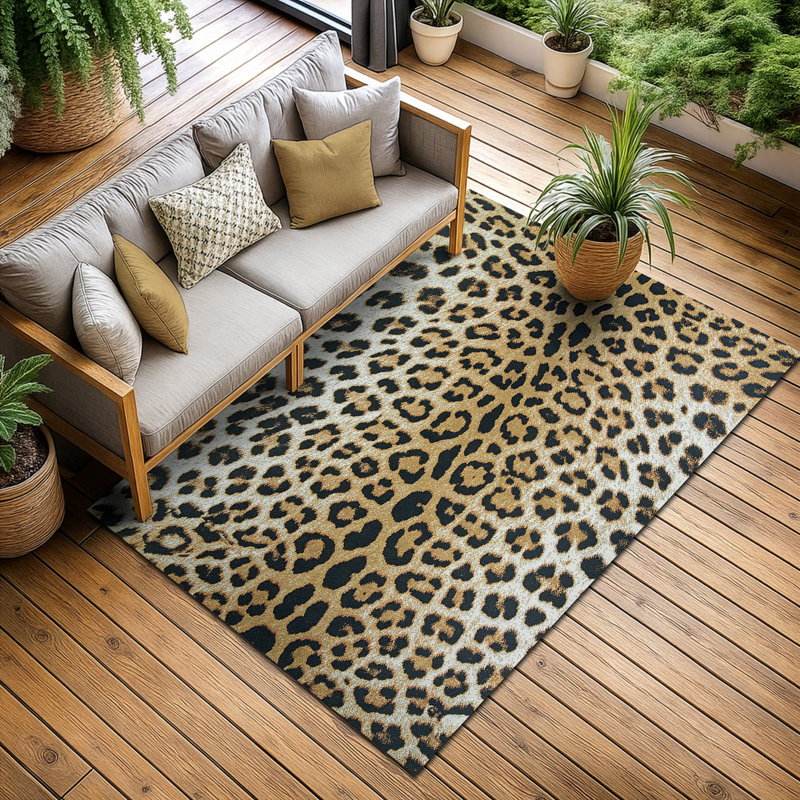 Ehren Leopard Animal Print New Gold Indoor Outdoor Area Rug, Rectangle 5'3" x 7'6"