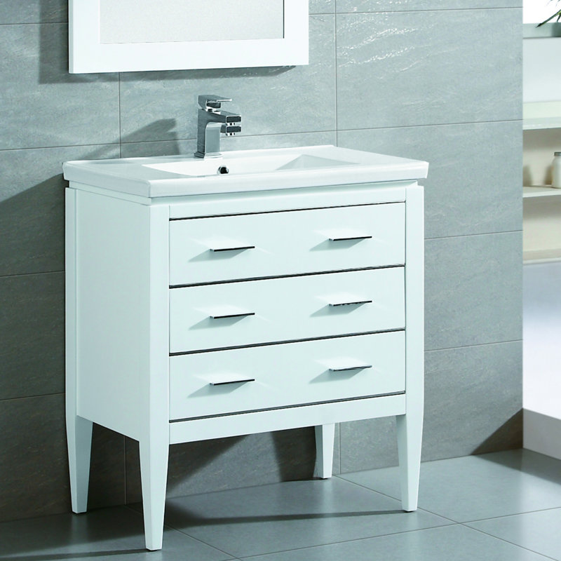 Pheonix 36'' Single Bathroom Vanity with Stone Top with Mirror, White