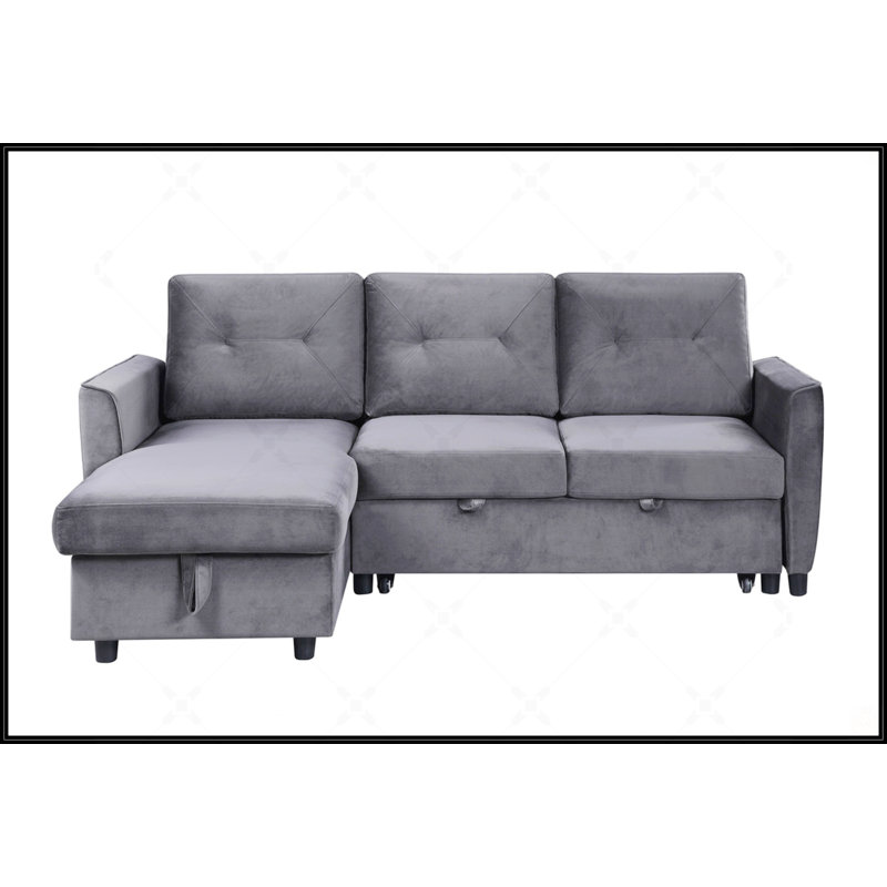 Canapé-lit modulaire réversible en velours gris foncé de 83 po de largeur avec méridienne de rangement Humberto, parfait pour le confort moderne et la gestion de l'espace.
