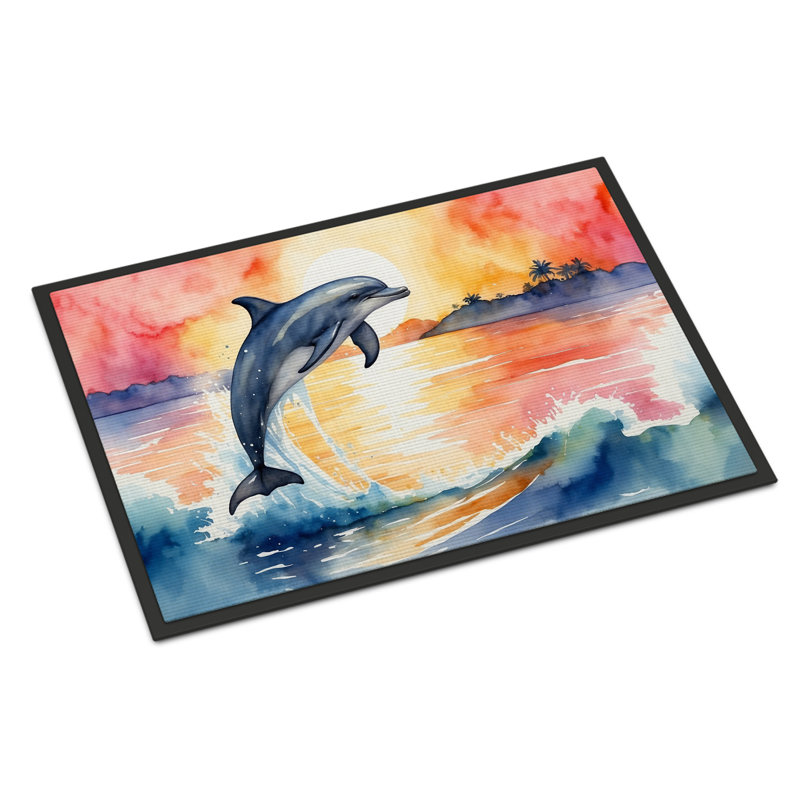 Paillasson dauphin sautant au lever du soleil, L 24 po x L 36 po